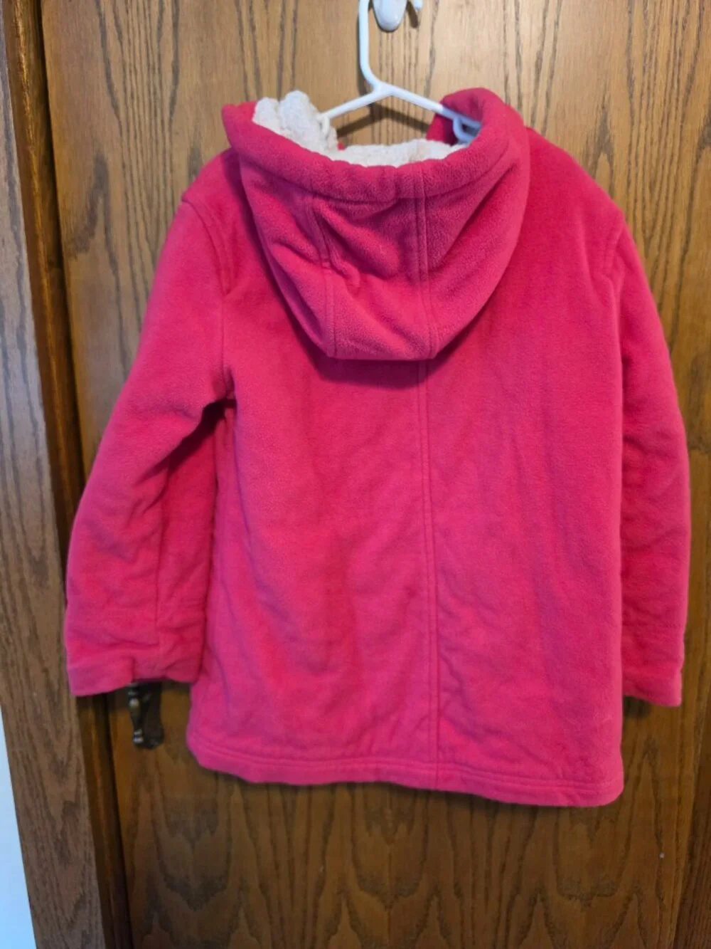 Old Navy Girls Hooded Fleece Toggle Coat Sherpa Lined Hot Pink Duffle Jacket S 6